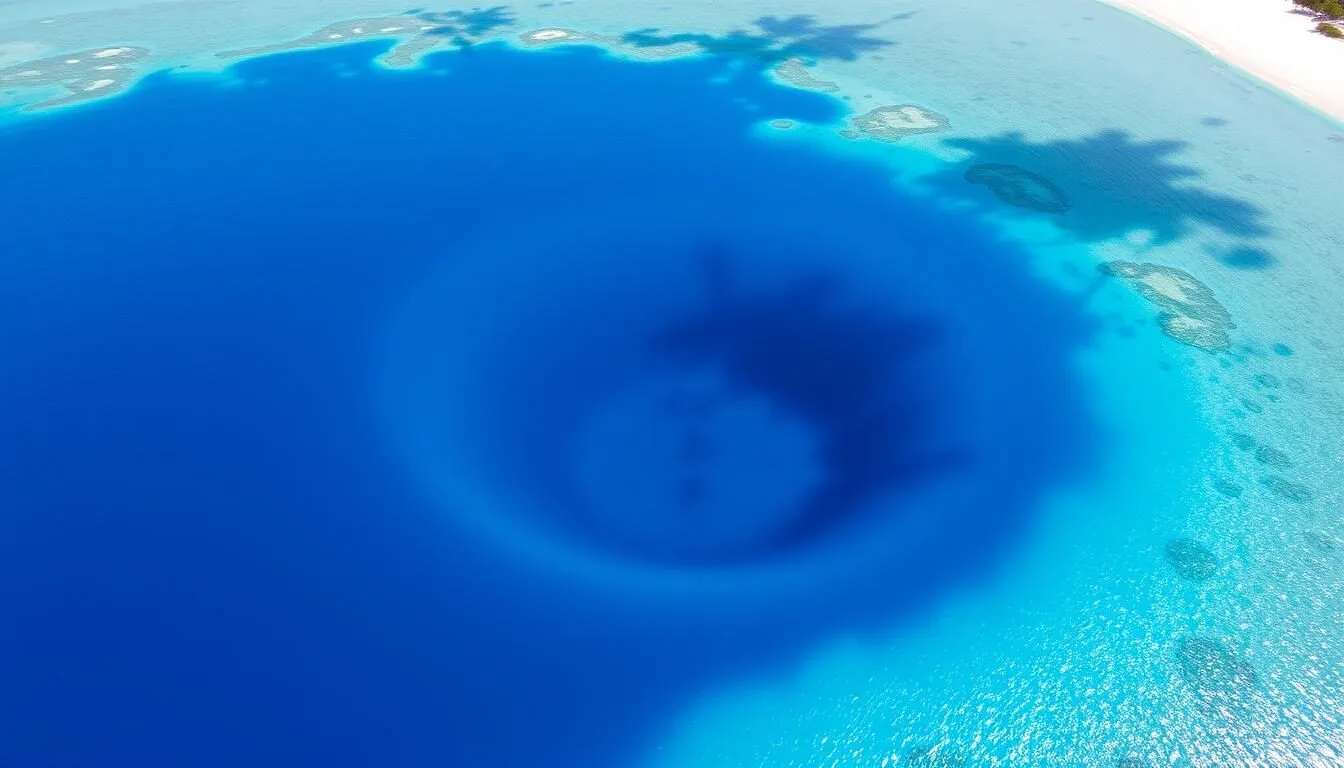 Aerial view of Dean's Blue Hole, Long Island, Bahamas things to do