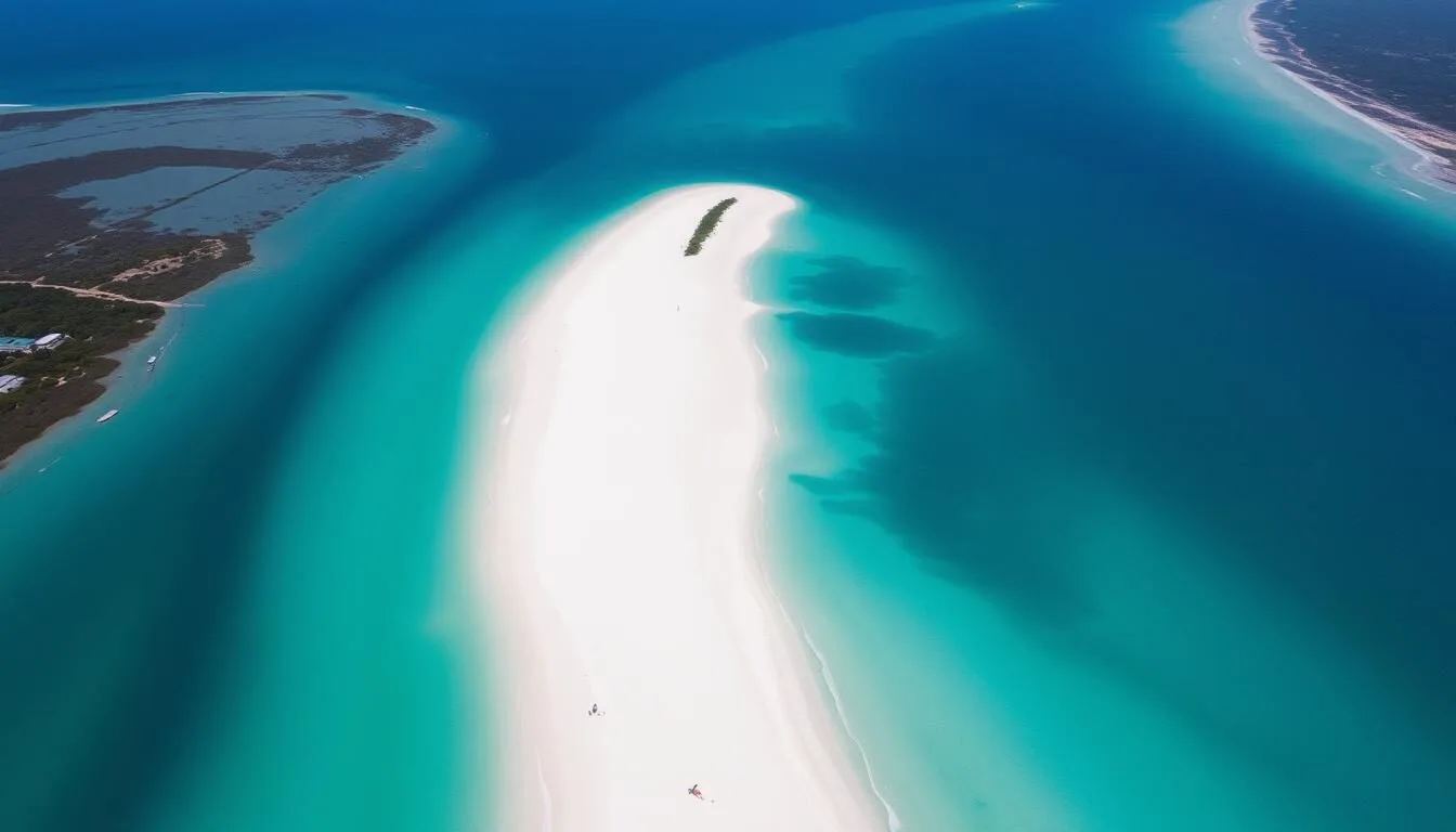 Aerial view of Don Pedro Island State Park, Florida showing the barrier island surrounded by turquoise waters