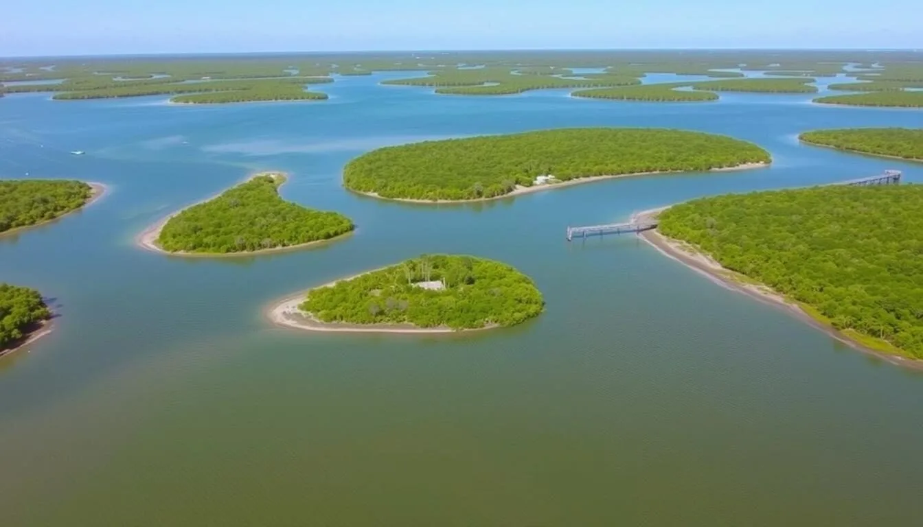 Aerial view of Estero Bay Preserve State Park Florida showing mangrove islands and waterways