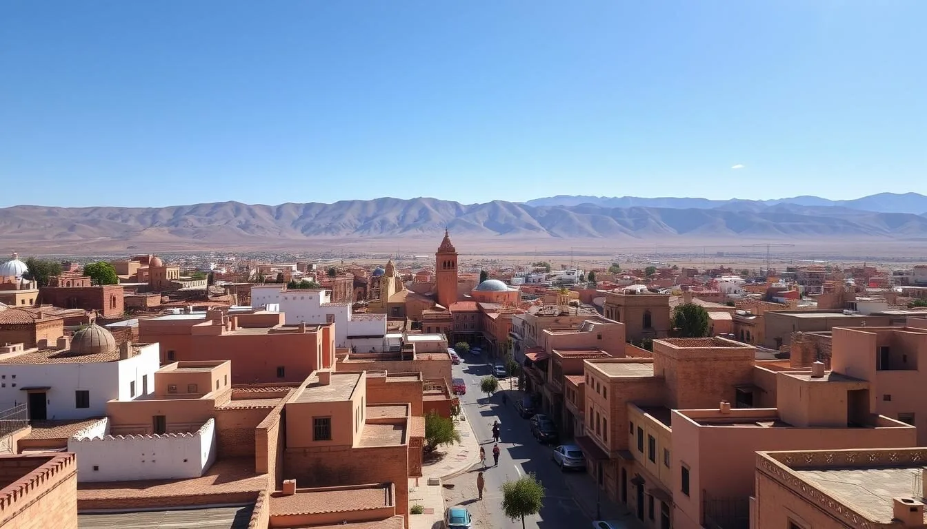 Aerial-view-of-Inezgane-Morocco-showing-the-city-layout-with-mountains-in-the-background Aerial view of Inezgane, Morocco showing the city layout with mountains in the background