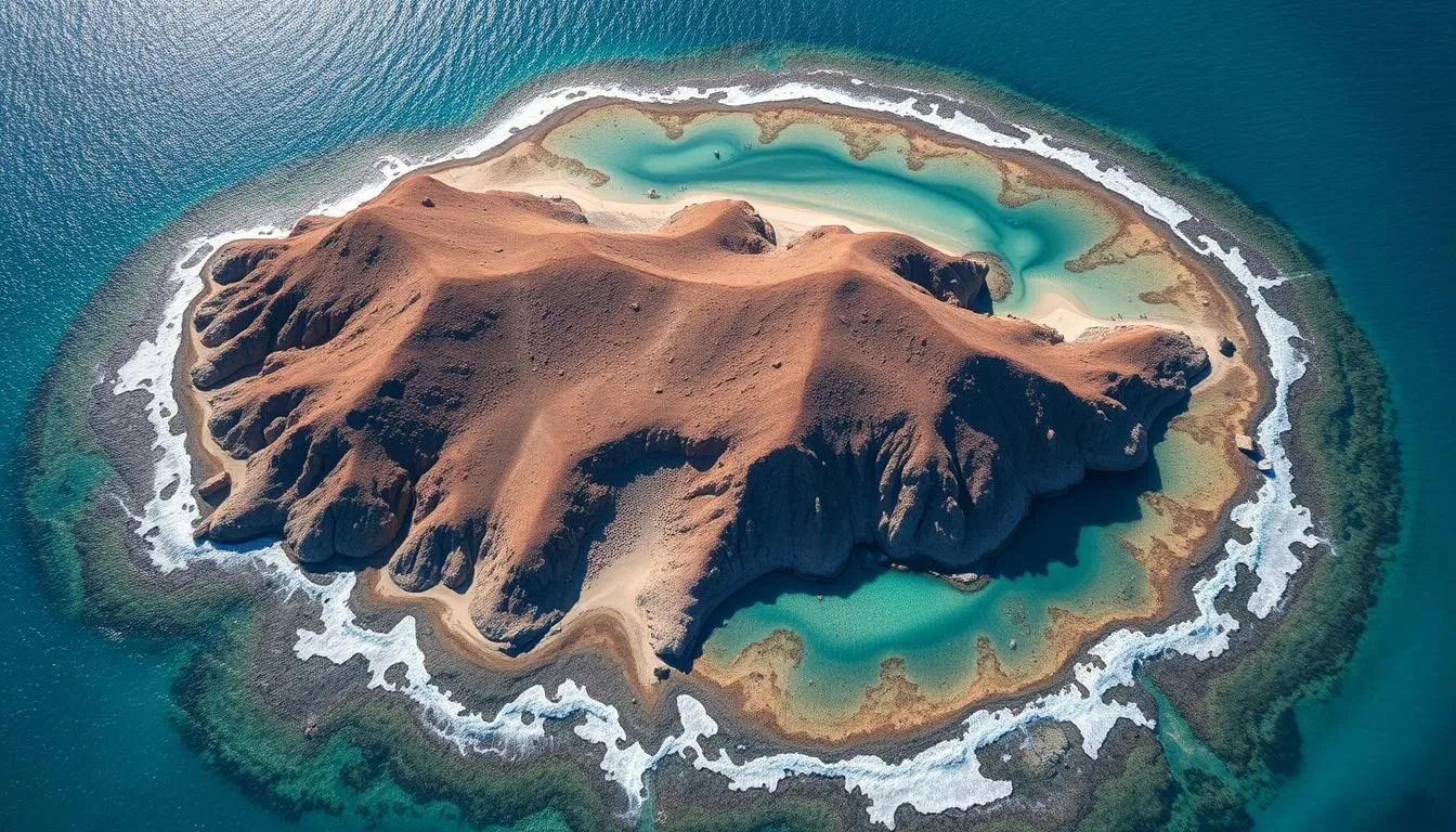 Aerial-view-of-Isla-Santa-Catalina-showing-its-pristine-coastline-and-rugged-interior-landscape Aerial view of Isla Santa Catalina showing its pristine coastline and rugged interior landscape in the Gulf of California, Mexico