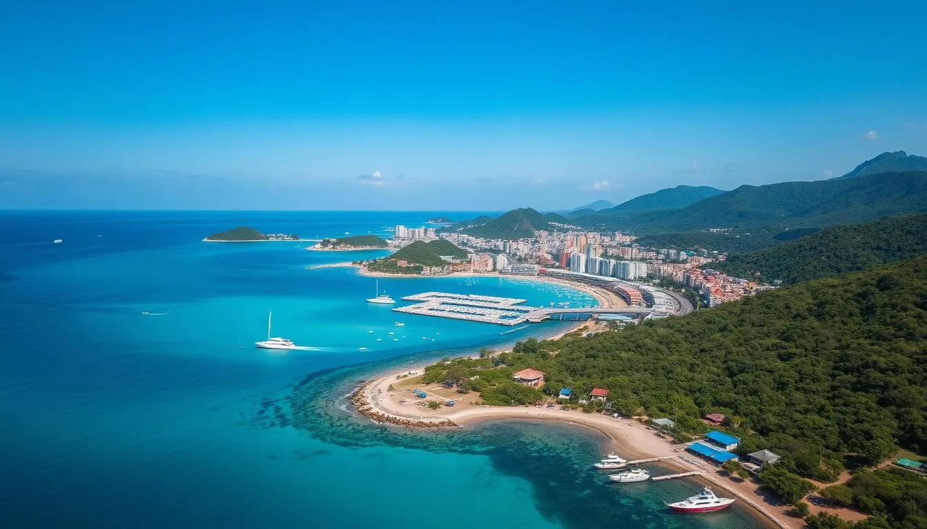 Aerial view of Kendari bay and city with turquoise waters and lush green hills - Kendari, Indonesia: Best Things to Do
