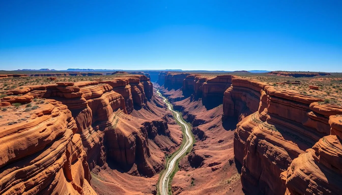 Aerial view of Kings Canyon Northern Territory showing the dramatic red sandstone walls and winding canyon