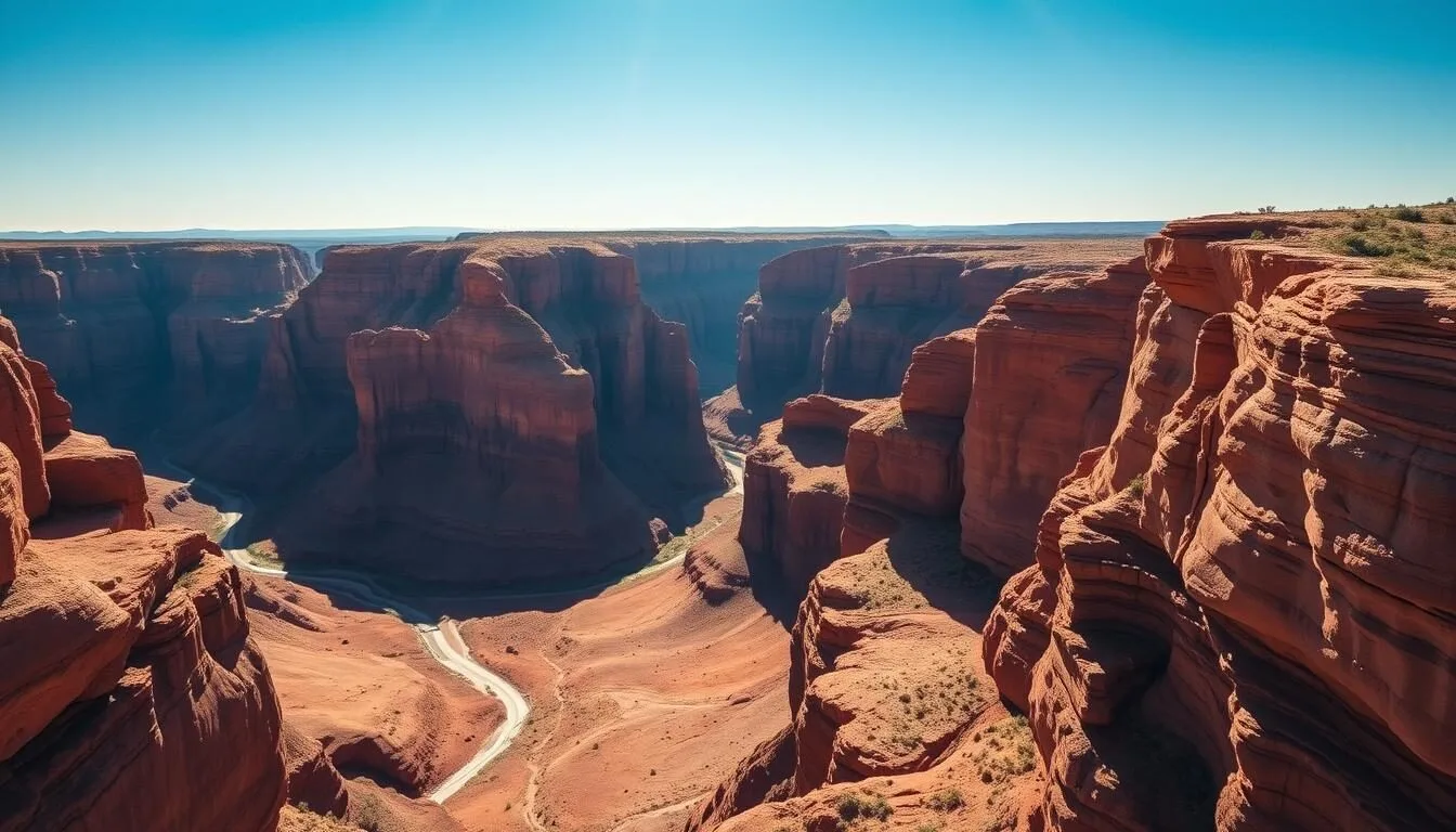 Aerial view of Kings Canyon in Watarrka National Park, Northern Territory, showing the dramatic red sandstone cliffs and the winding canyon floor