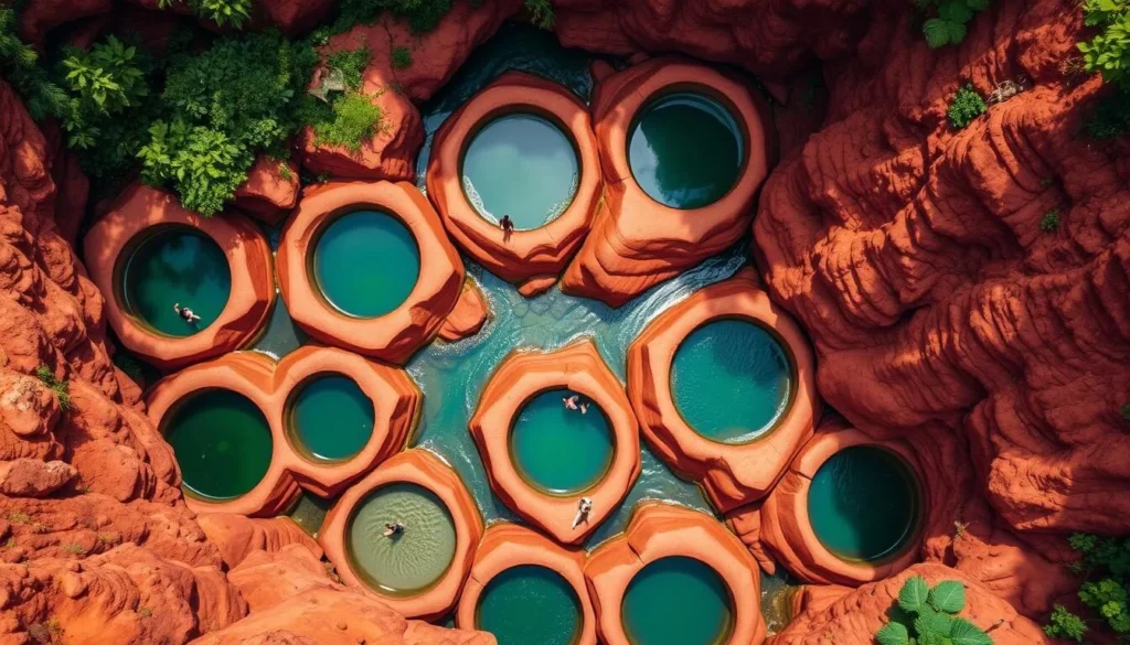 Aerial view of Las Gachas natural pools in Guadalupe Colombia