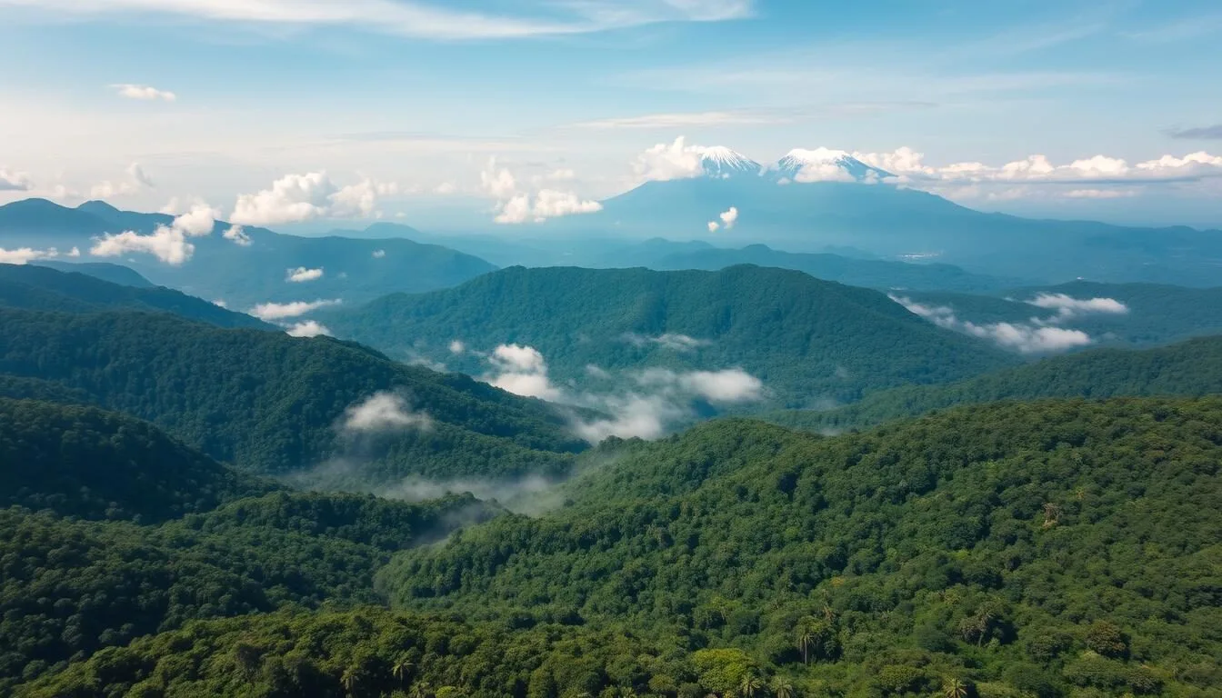 Aerial-view-of-Lorentz-National-Park-showing-the-dramatic-transition-from-mountains-to-lowland- Aerial view of Lorentz National Park showing the dramatic transition from mountains to lowland rainforest