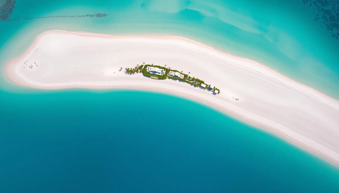 Aerial view of Maundays Bay Anguilla with its crescent-shaped white sand beach and turquoise waters