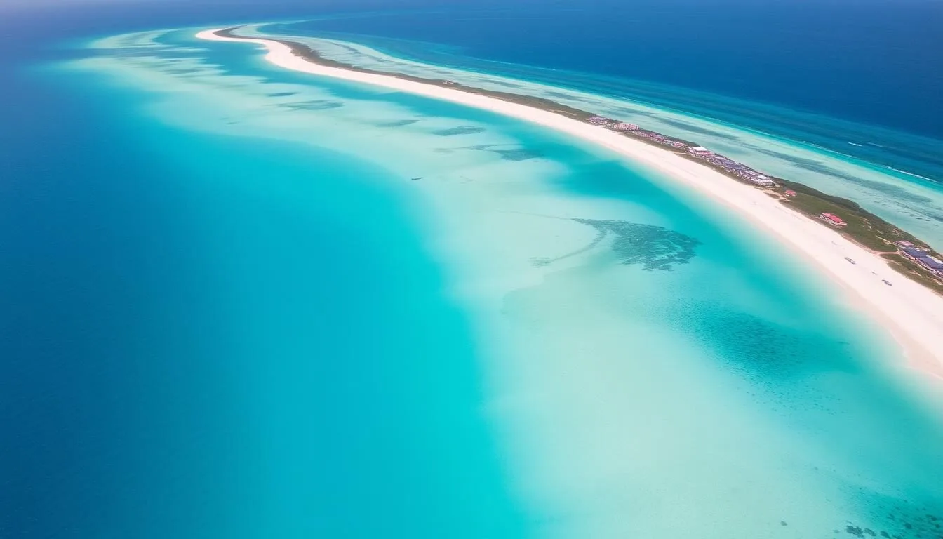Aerial view of Meads Bay's turquoise waters and white sand beach in Anguilla