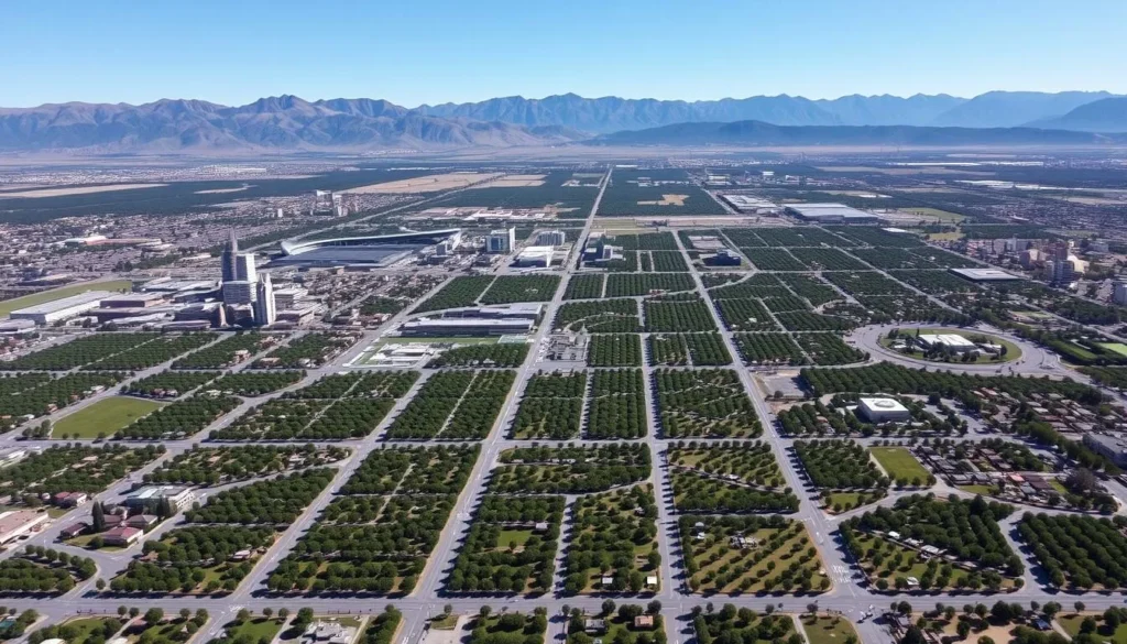 Aerial view of Mendoza city with tree-lined streets and mountain backdrop - Mendoza Argentina things to do