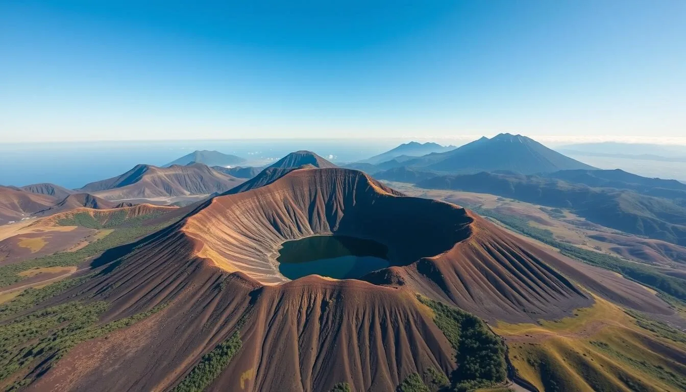 Aerial-view-of-Mount-Rinjani-volcano-with-its-crater-lake-on-Lombok-Island-Indonesia Aerial view of Mount Rinjani volcano with its crater lake on Lombok Island, Indonesia