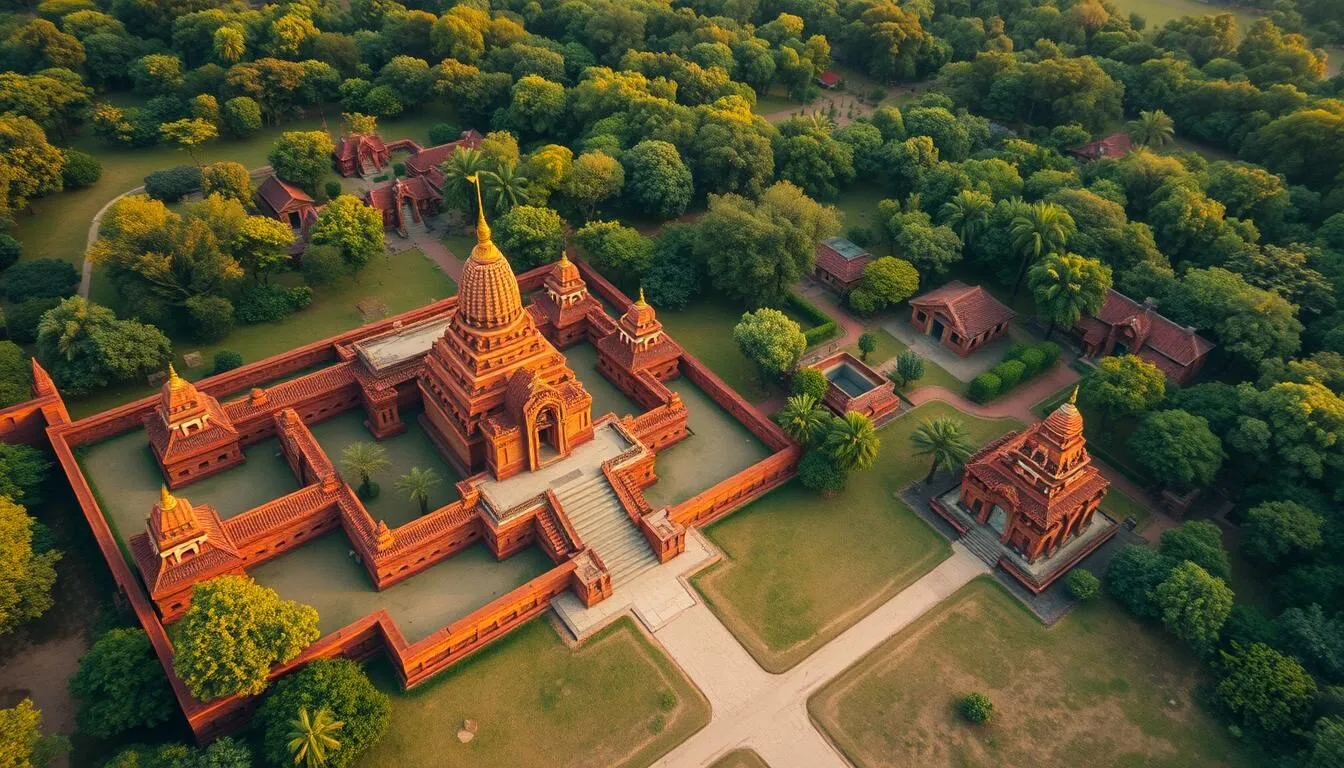Aerial view of Muaro Jambi Temple Complex in Jambi, Indonesia