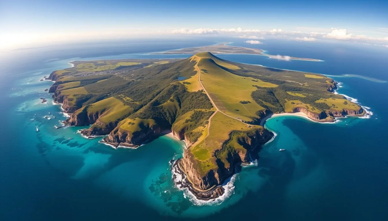 Aerial-view-of-Norfolk-Island-showing-its-lush-green-landscape-and-surrounding-blue-waters-with Aerial view of Norfolk Island showing its lush green landscape and surrounding blue waters with Norfolk Island Australia best things to do