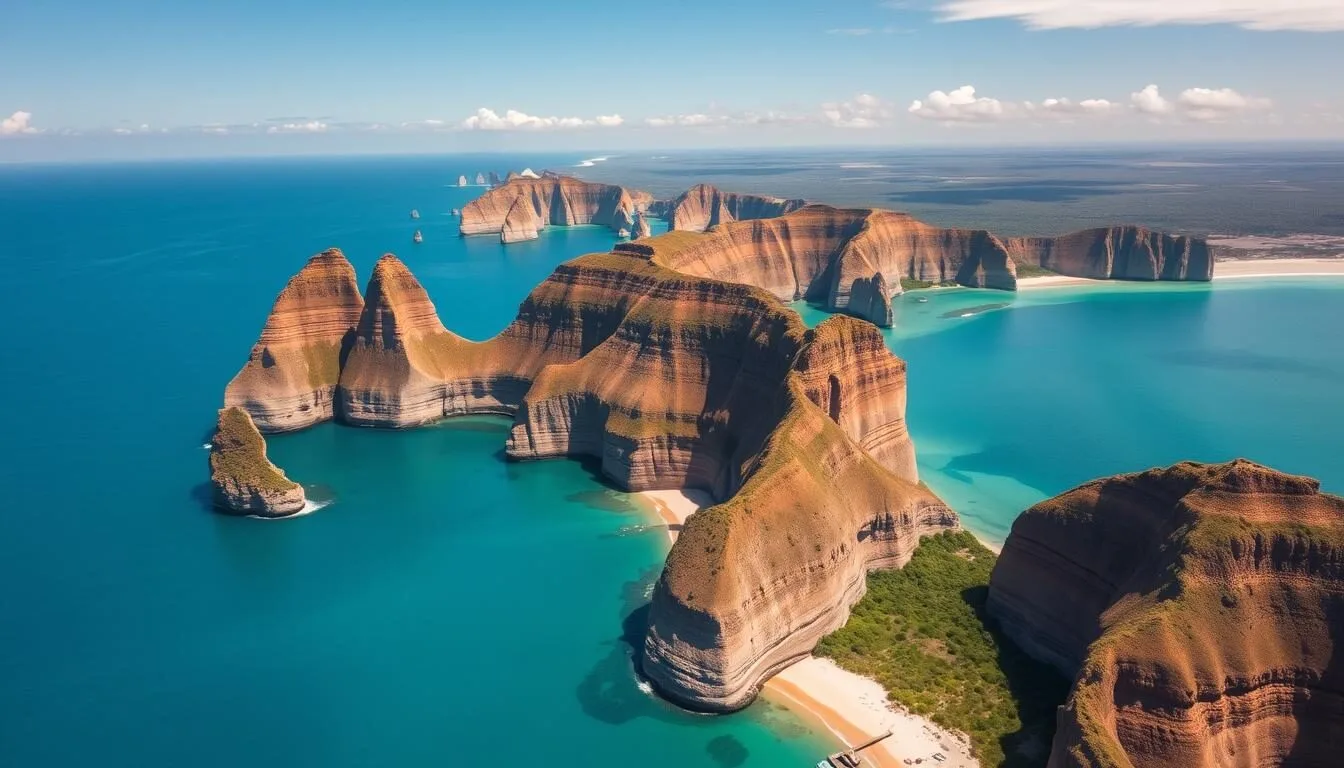 Aerial-view-of-Nosy-Hara-National-Park-showing-limestone-formations-and-turquoise-waters Aerial view of Nosy Hara National Park showing limestone formations and turquoise waters
