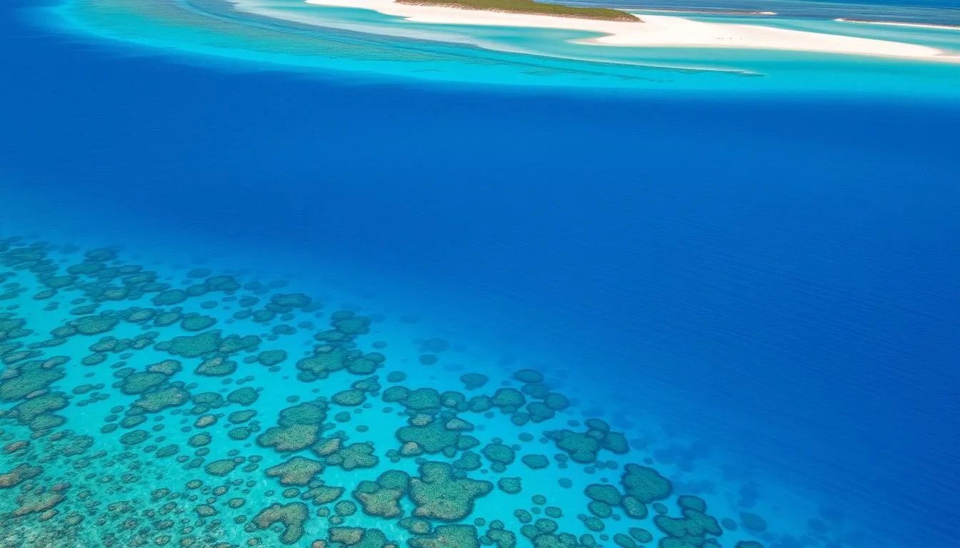 Aerial view of Nosy Ve-Androka National Park showing the expansive coral reef system and turquoise waters of Madagascar's southwest coast