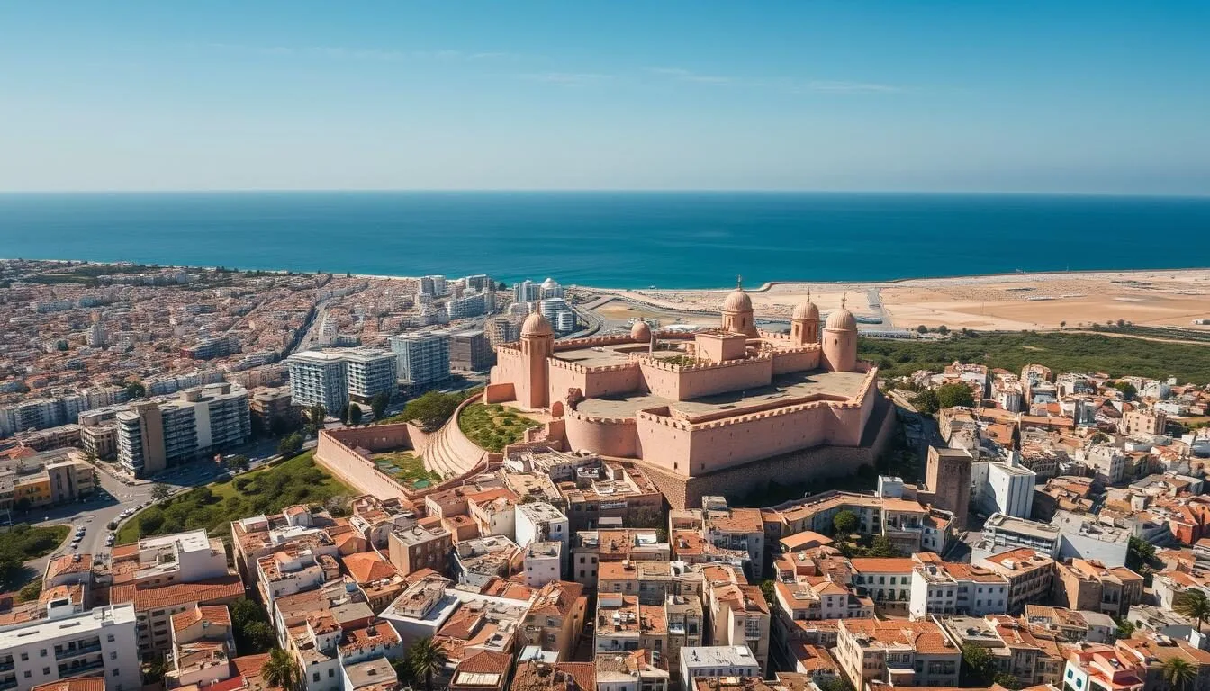Aerial view of Sfax, Tunisia showing the medina walls and surrounding city