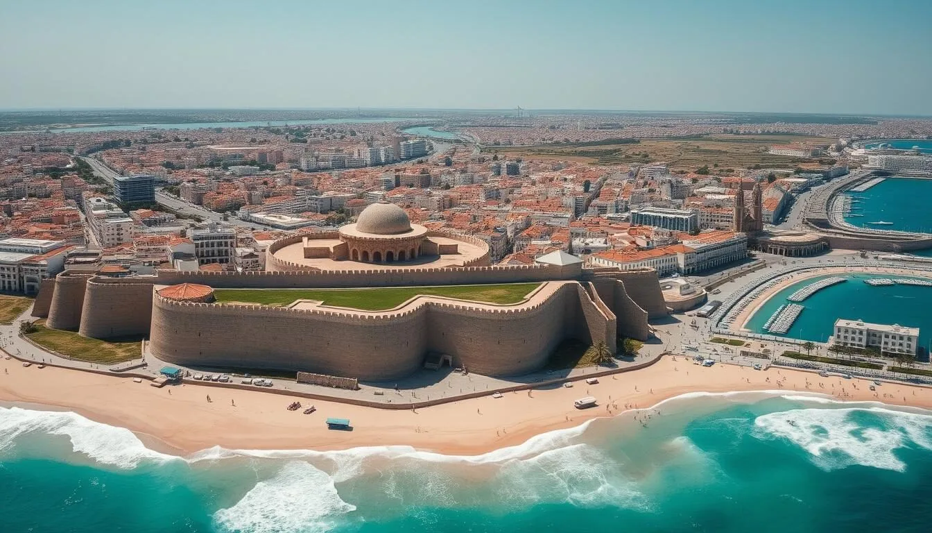 Aerial view of Sousse, Tunisia showing the UNESCO World Heritage medina and Mediterranean coastline - best things to do in Sousse