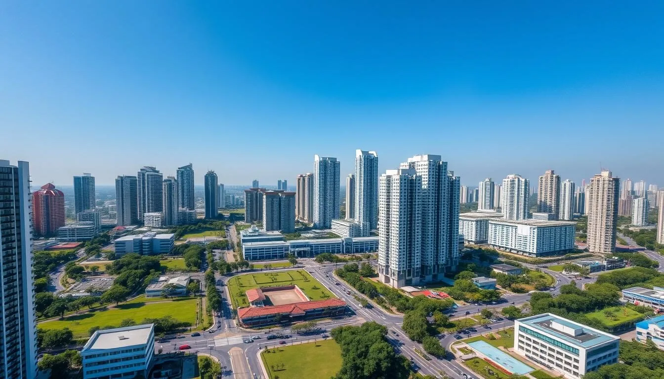 Aerial view of South Tangerang skyline showing modern buildings and green spaces