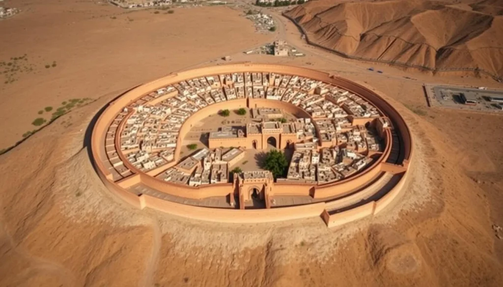 Aerial view of Taroudant's complete circular city walls and medina