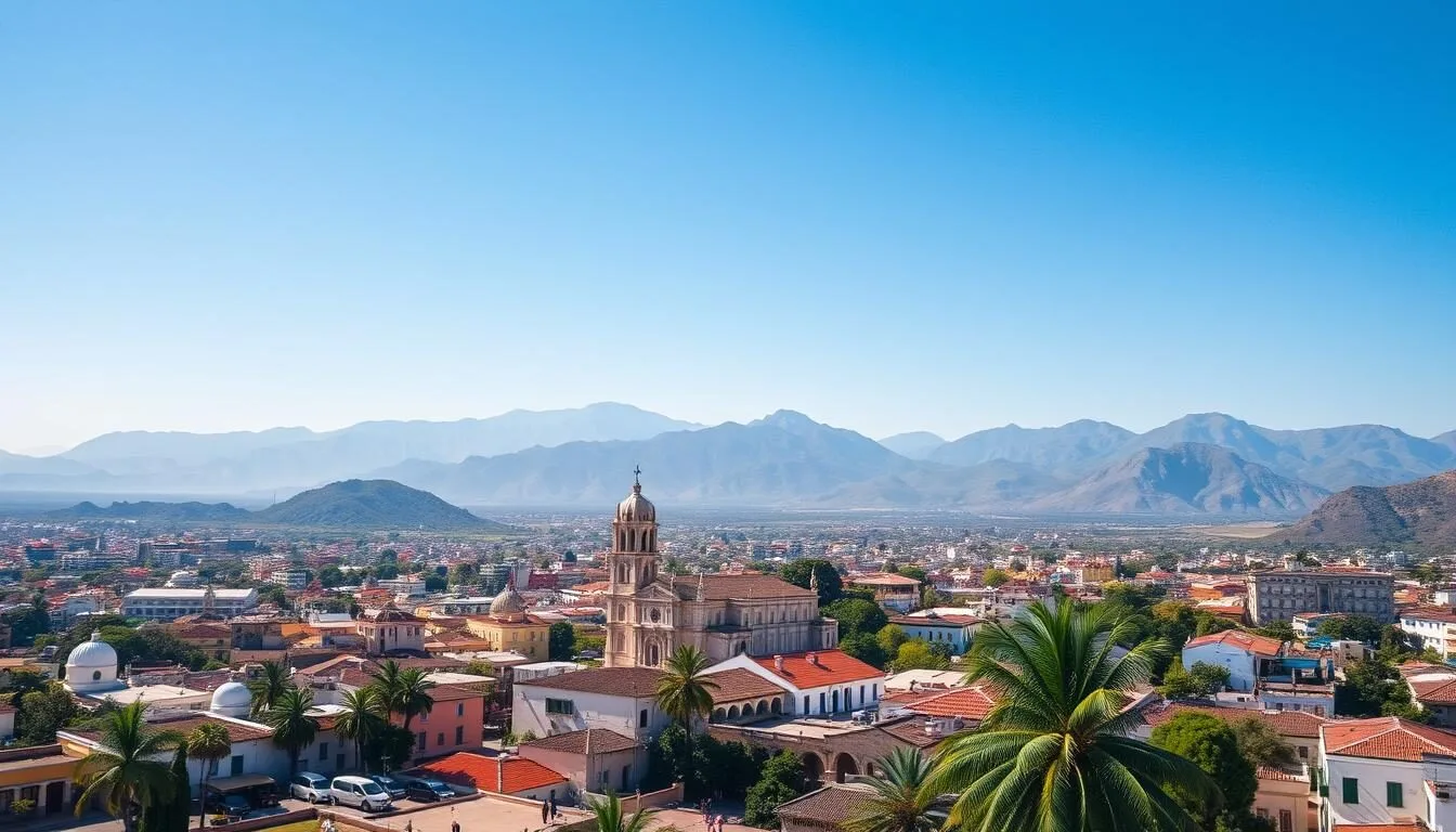Aerial view of Tepic city showing its colonial architecture and mountain backdrop
