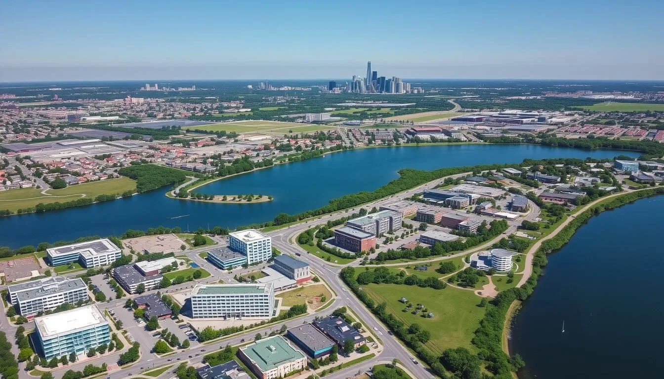Aerial view of The Colony, Texas showing its proximity to Dallas and Lake Lewisville