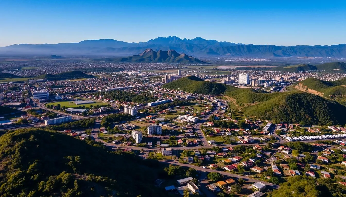 Aerial-view-of-Villanueva-Honduras-with-mountains-in-the-background Aerial view of Villanueva Honduras with mountains in the background