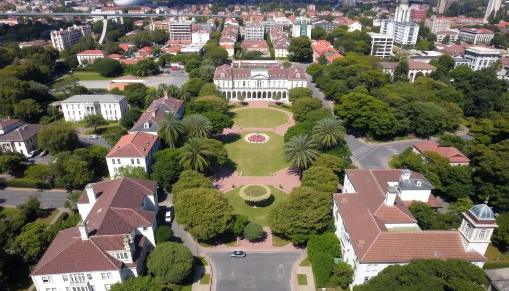 Aerial view of the upscale Moinhos de Vento neighborhood in Porto Alegre with its park and European-style architecture Aerial view of the upscale Moinhos de Vento neighborhood in Porto Alegre with its park and European-style architecture