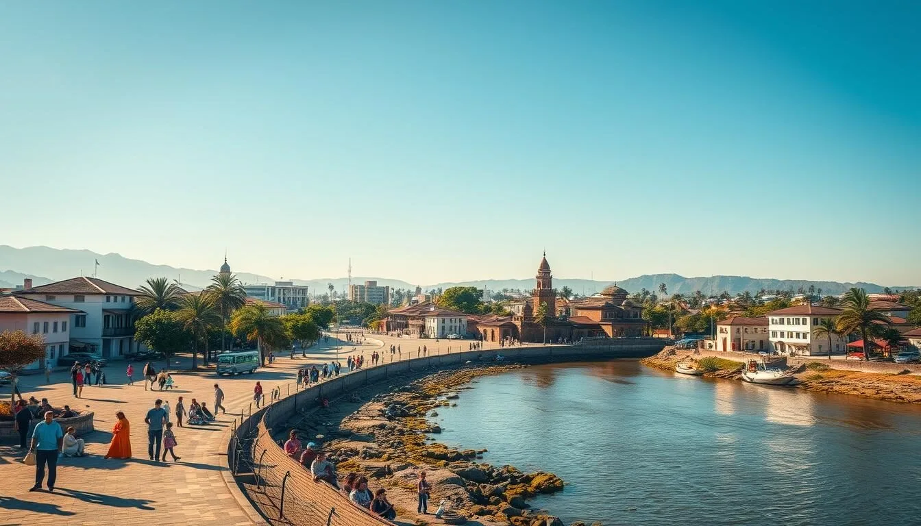 Ahaz-cityscape-during-winter-with-mild-weather-and-people-enjoying-outdoor-activities-along-the Ahaz cityscape during winter with mild weather and people enjoying outdoor activities along the Karun River