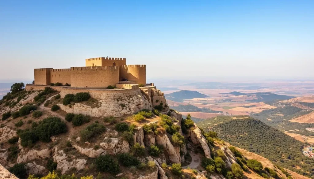 Ajloun Castle perched on a hilltop with panoramic views of the surrounding countryside