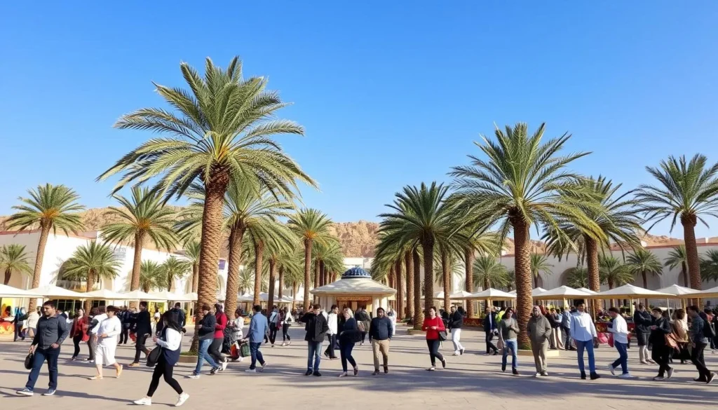 Al Ain landscape during winter season showing pleasant weather and tourists enjoying outdoor activities