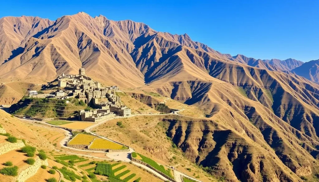 Al-Mahwit Mountains near Al Hudaydah with terraced agriculture and traditional villages