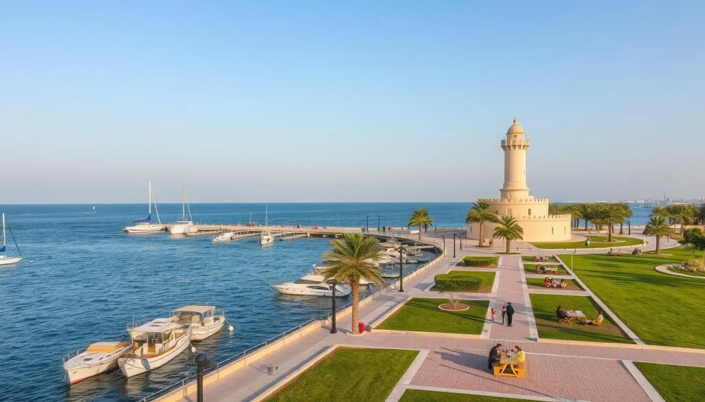 Al Marjan Island (Coral Island) with its iconic lighthouse and waterfront views