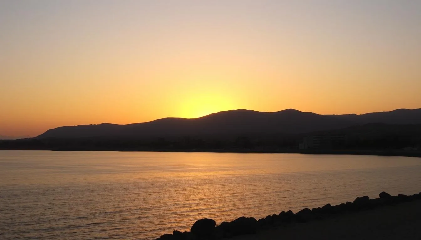 Al Mukalla's beautiful coastline during sunset with perfect weather conditions