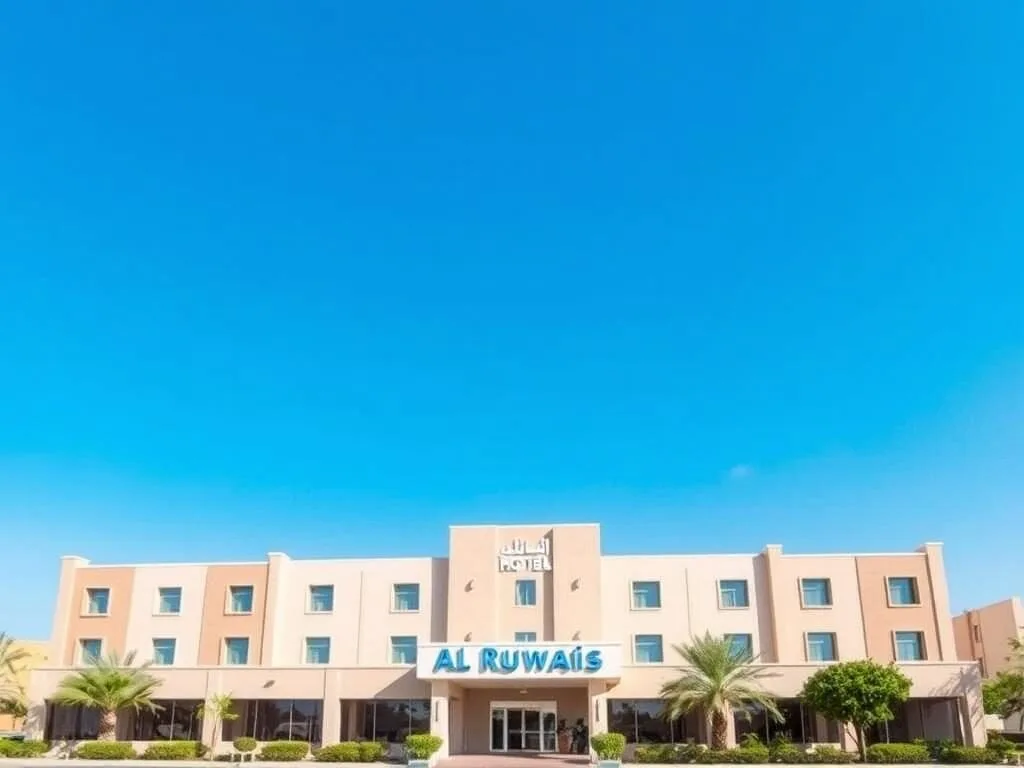 Al Ruwais Hotel exterior with traditional architectural elements in Al Shamal Qatar