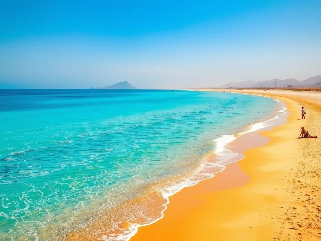 Al Sawadi Beach with crystal clear waters and view of the Daymaniyat Islands