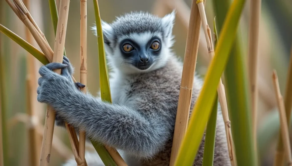 Alaotra gentle lemur (bandro) in reed vegetation at Bandro Park near Ambatondrazaka