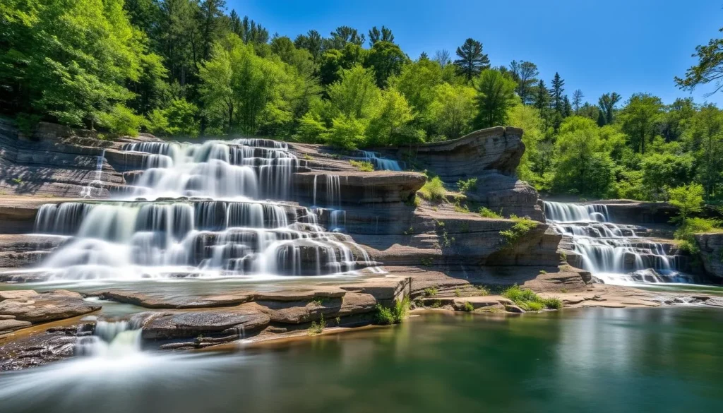 Albion Falls, one of Hamilton's most spectacular waterfalls with cascading water over stepped rock formations