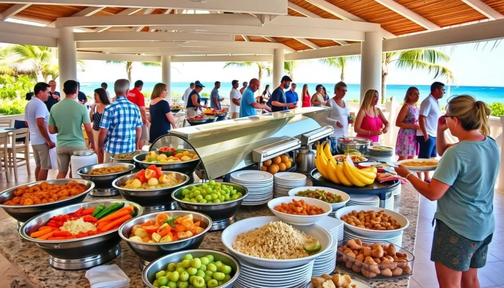 All-inclusive buffet at De Palm Island Aruba with diverse food options