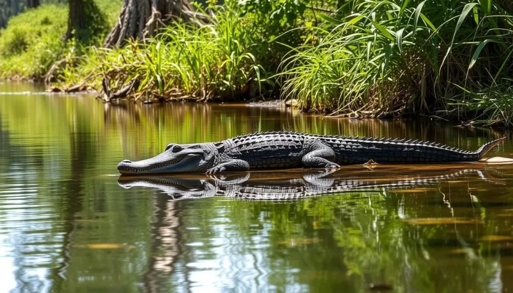 Alligator sunning itself along the banks of Spring Garden Run