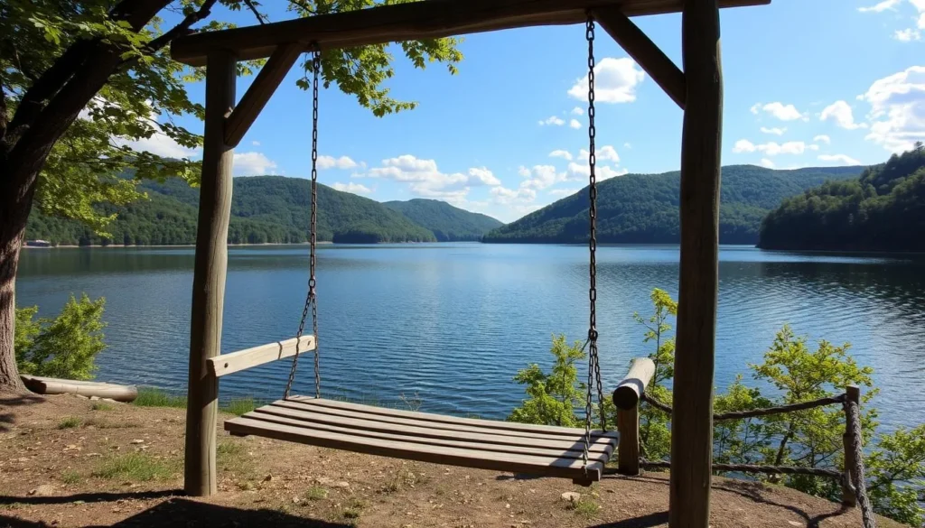 Almost Heaven Swing at Bluestone Lake with mountain views