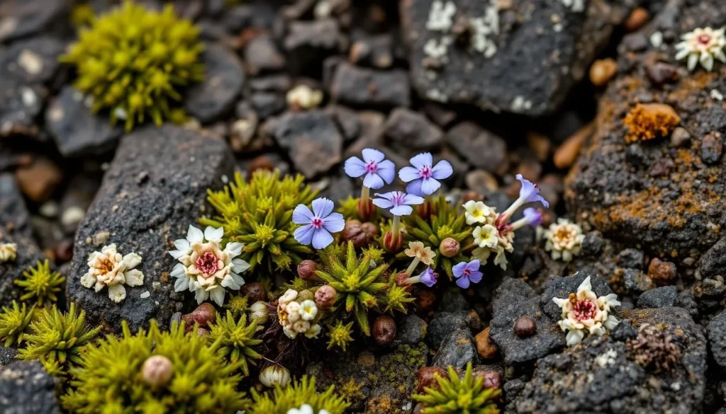 Alpine flora and unique plant life found at high elevations on Sumantri Peak
