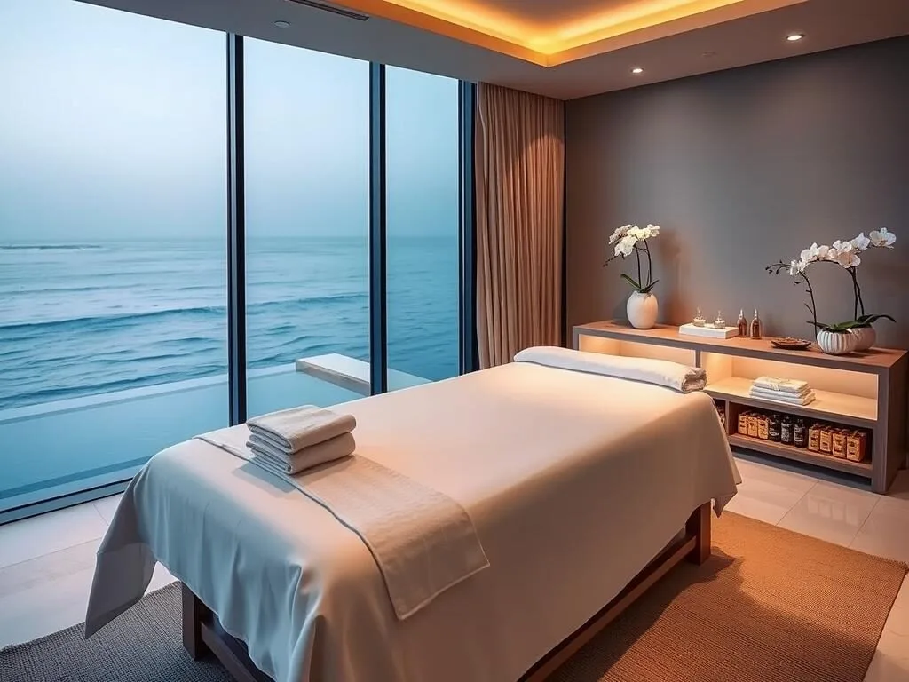 Anantara Spa treatment room at Banana Island Qatar with ocean view