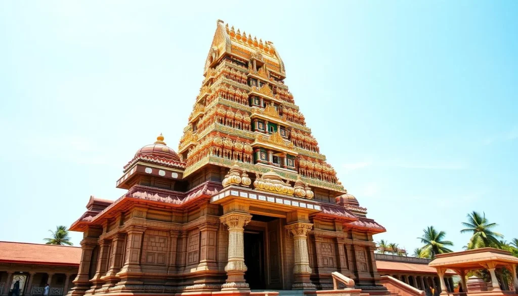 Ancient Hindu temple on Velanai Island with colorful architecture Ancient Hindu temple on Velanai Island with colorful architecture