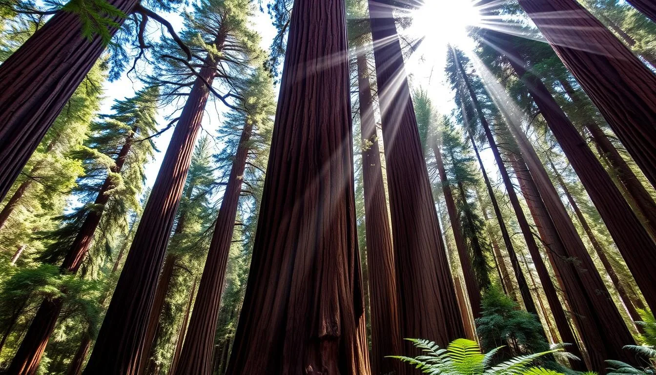 Ancient redwood trees in Big Basin Redwoods State Park showing signs of recovery after the 2020 wildfire