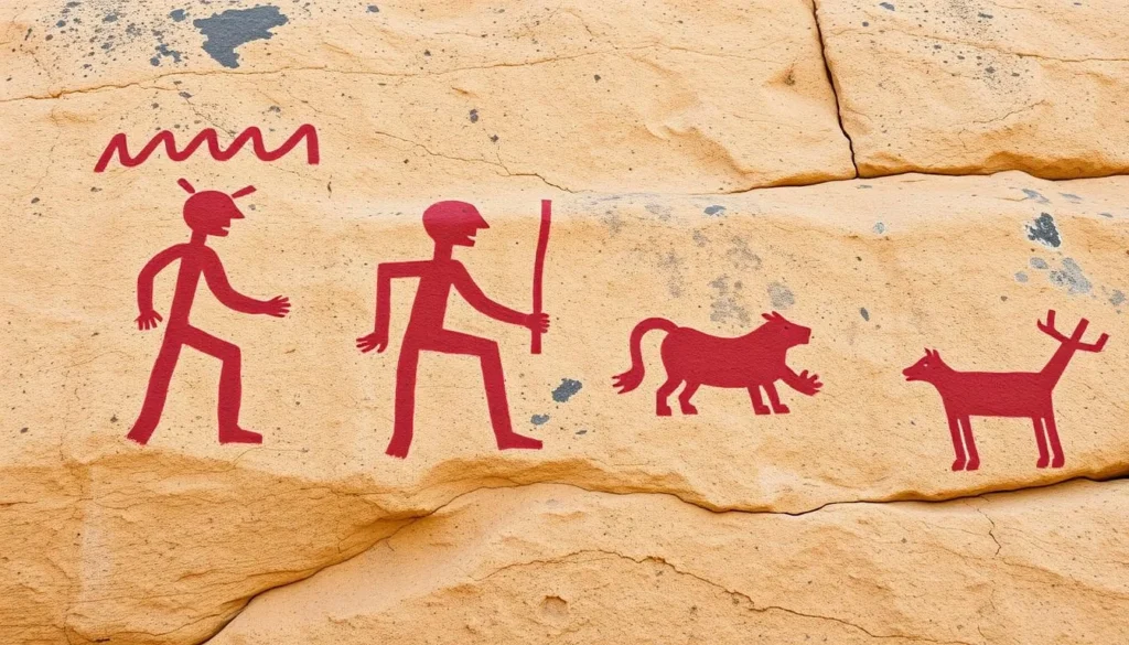 Ancient rock art pictographs at Amistad National Recreation Area showing prehistoric paintings
