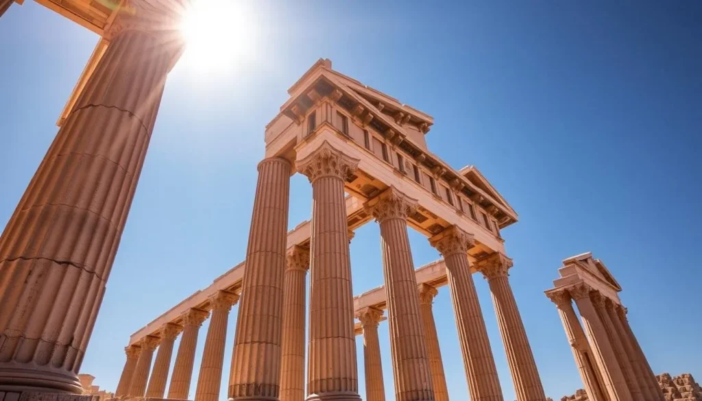 Ancient ruins of Baalbek showing massive stone columns of the Temple of Jupiter
