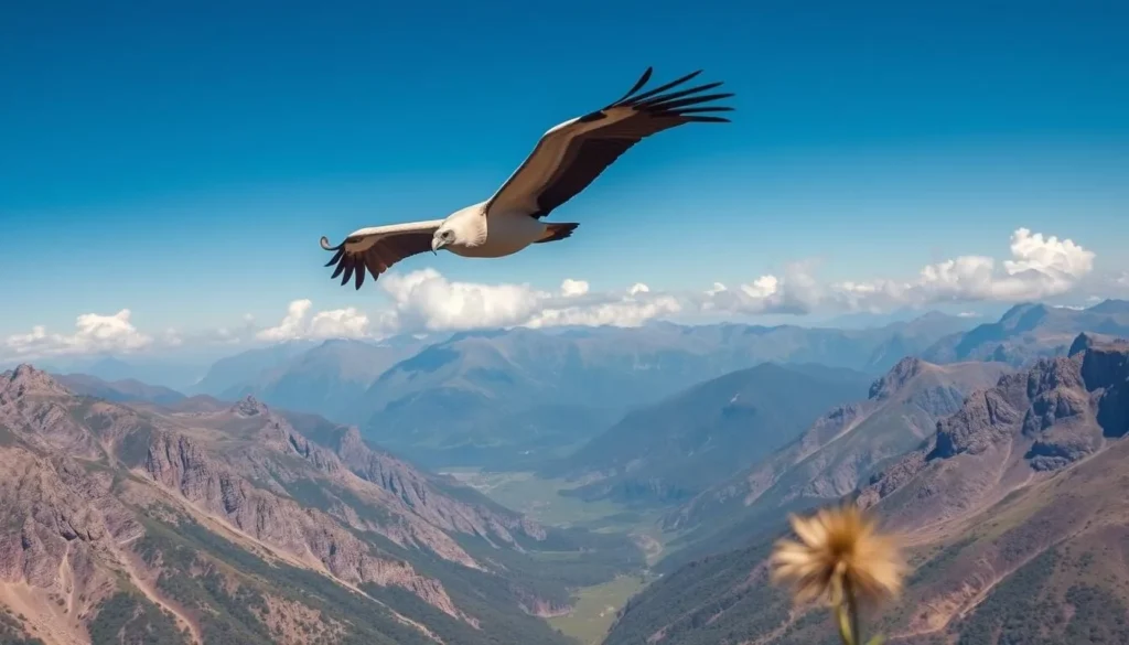 Andean condor soaring above mountains near Samaipata during the Condor's Nest hike