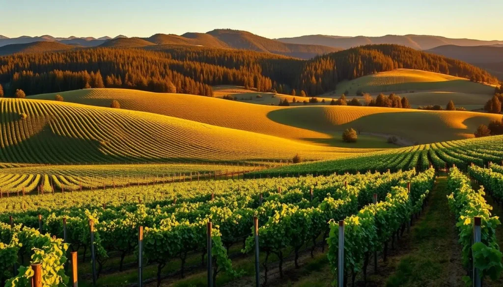 Anderson Valley vineyards near Mailliard Redwoods State Natural Reserve with rolling hills and grapevines
