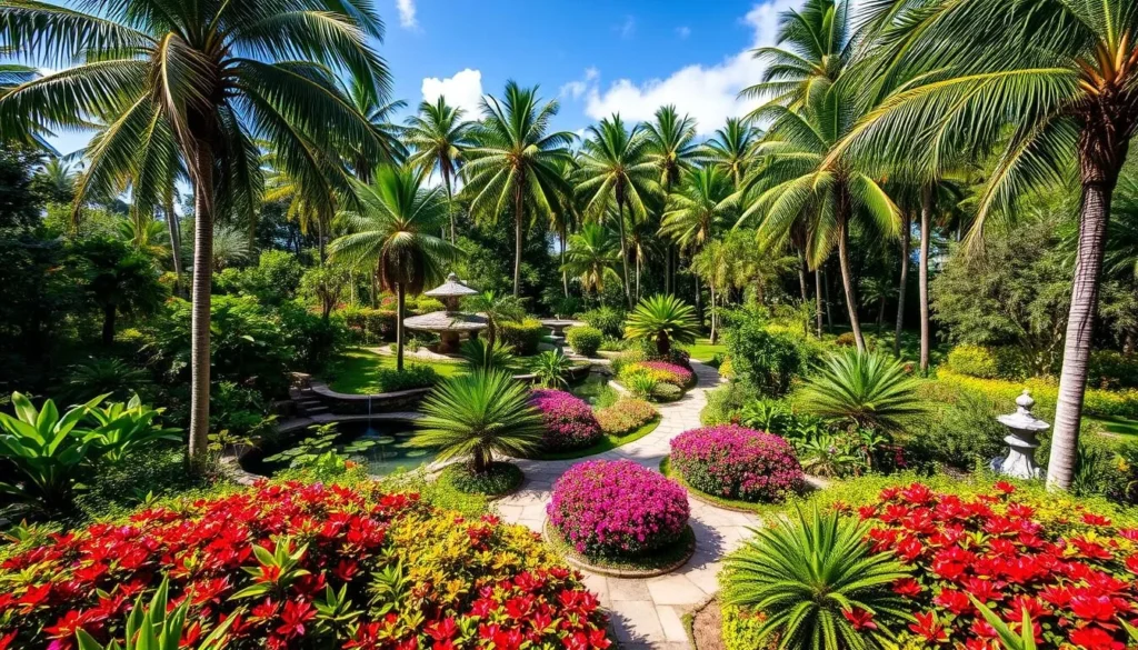 Andromeda Botanic Gardens in Barbados with tropical plants and flowers