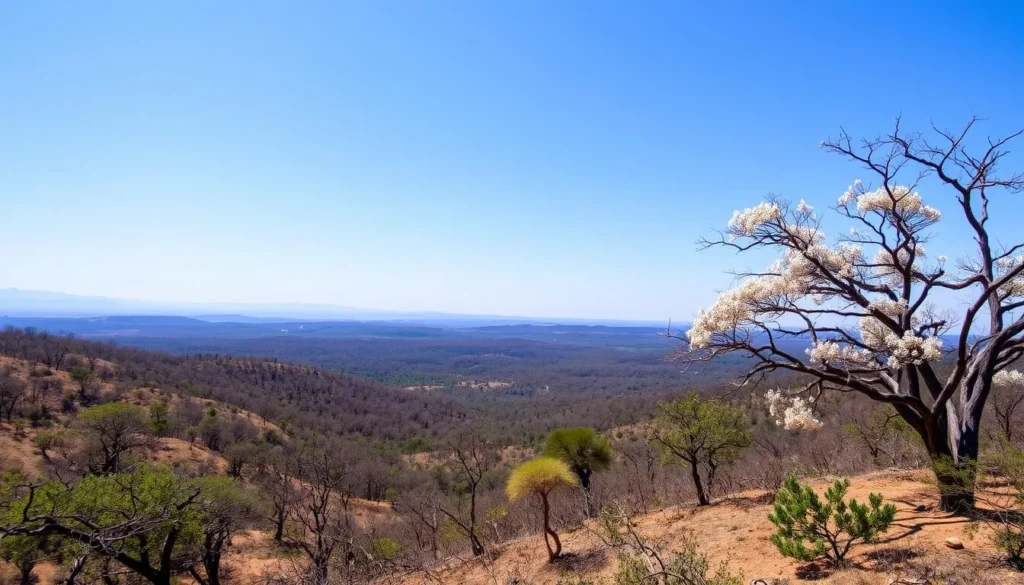 Ankarafantsika National Park during the dry season with clear blue skies and vibrant landscapes