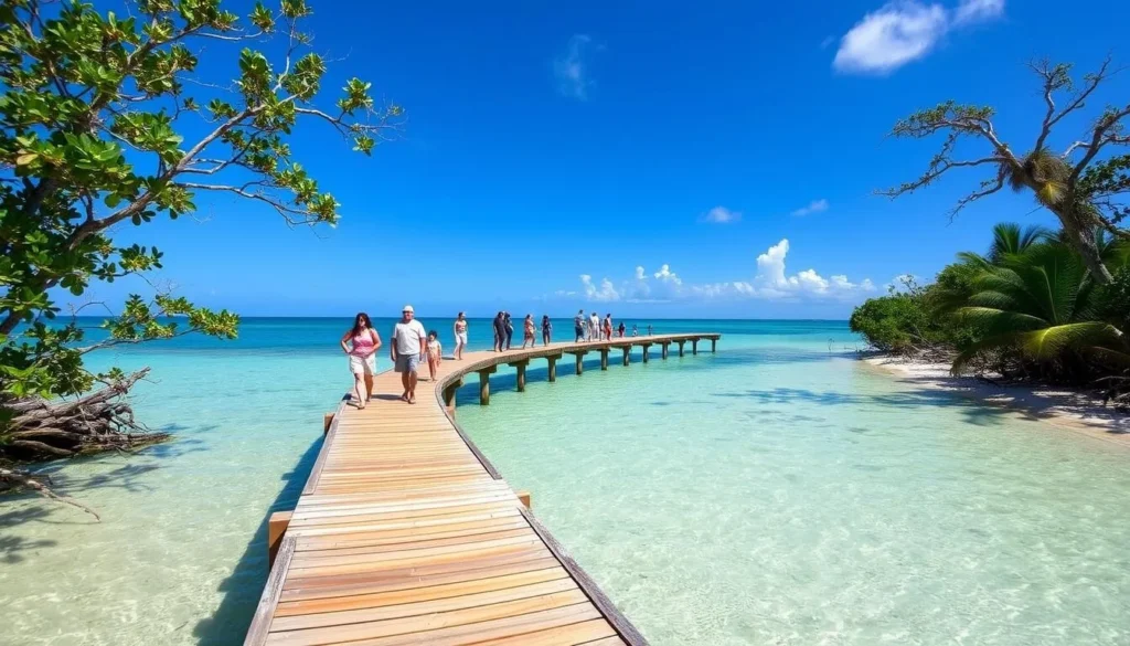 Anne's Beach Islamorada Florida during perfect weather conditions showing the boardwalk and shallow waters